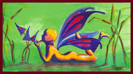 Paintings: mushroom fairy (гуашь А6)